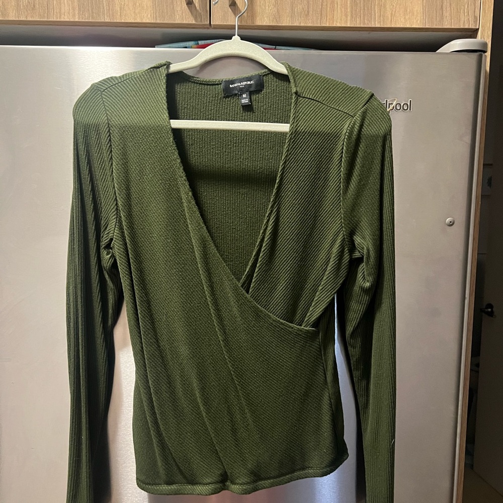 Banana Republic Olive Ribbed Wrap Blouse